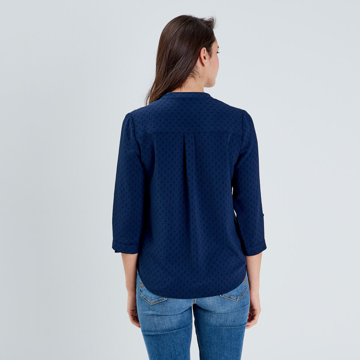 Chemise manches 3/4 bleu marine femme