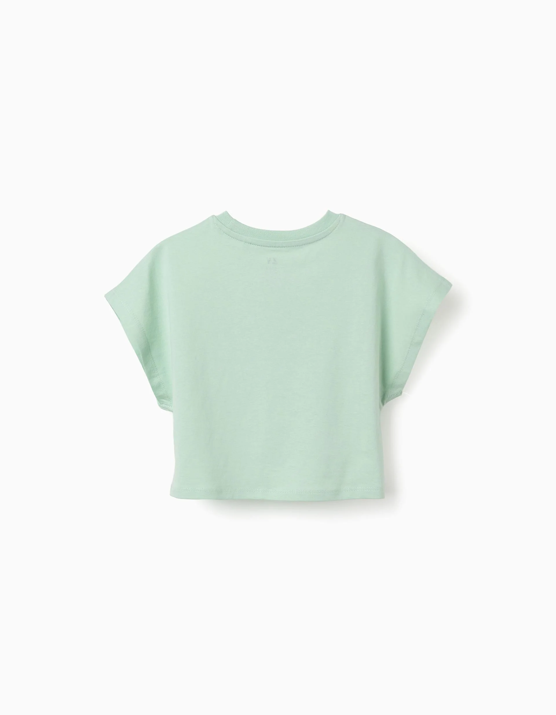 Cropped cotton T-shirt for girls, light green