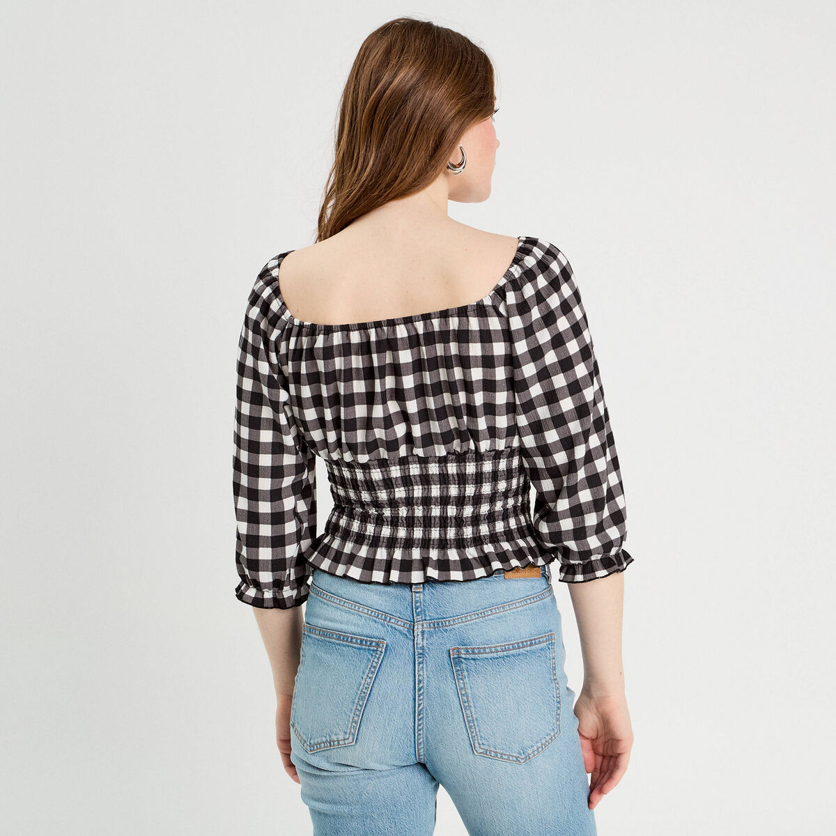 Blouse smockée manches 3/4 blanc femme