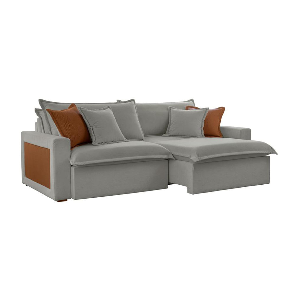 Sofá 3 Lugares Retrátil e Reclinável Dubai Linho Cinza 210 cm