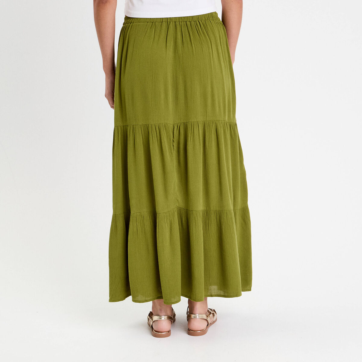 Jupe longue évasée vert foncé femme