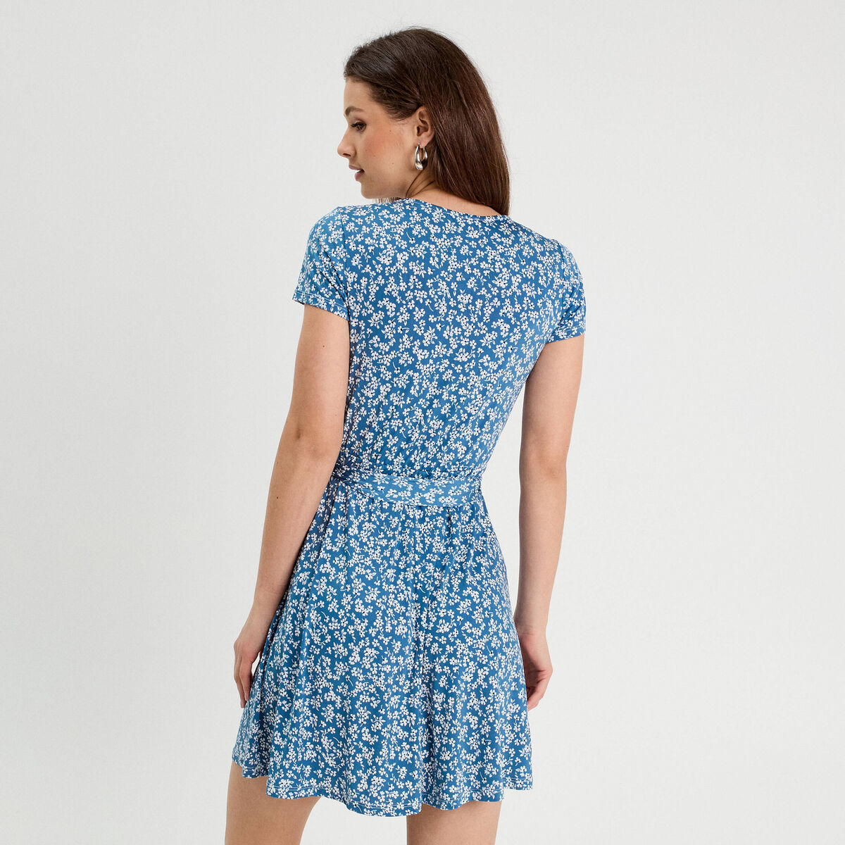Robe évasée boutonnée bleu clair femme