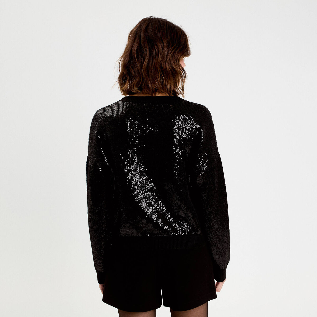 Pull manches longues avec sequins noir femme