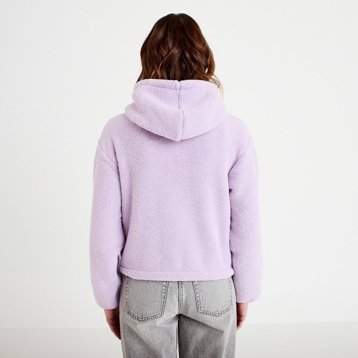 Veste effet polaire à capuche parme femme