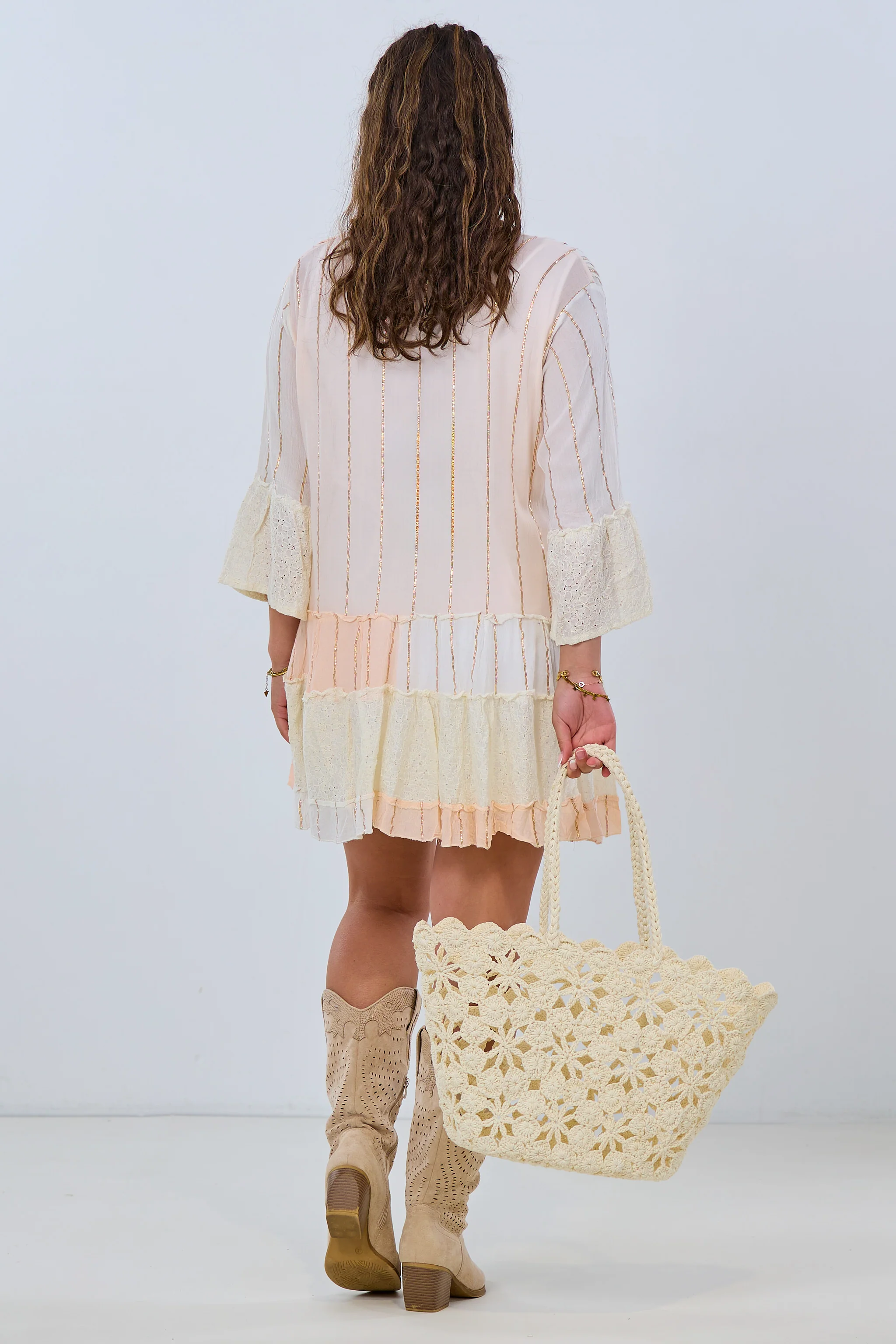 Tunika/Kleid mit V-Ausschnitt und Spitze, apricot-creme