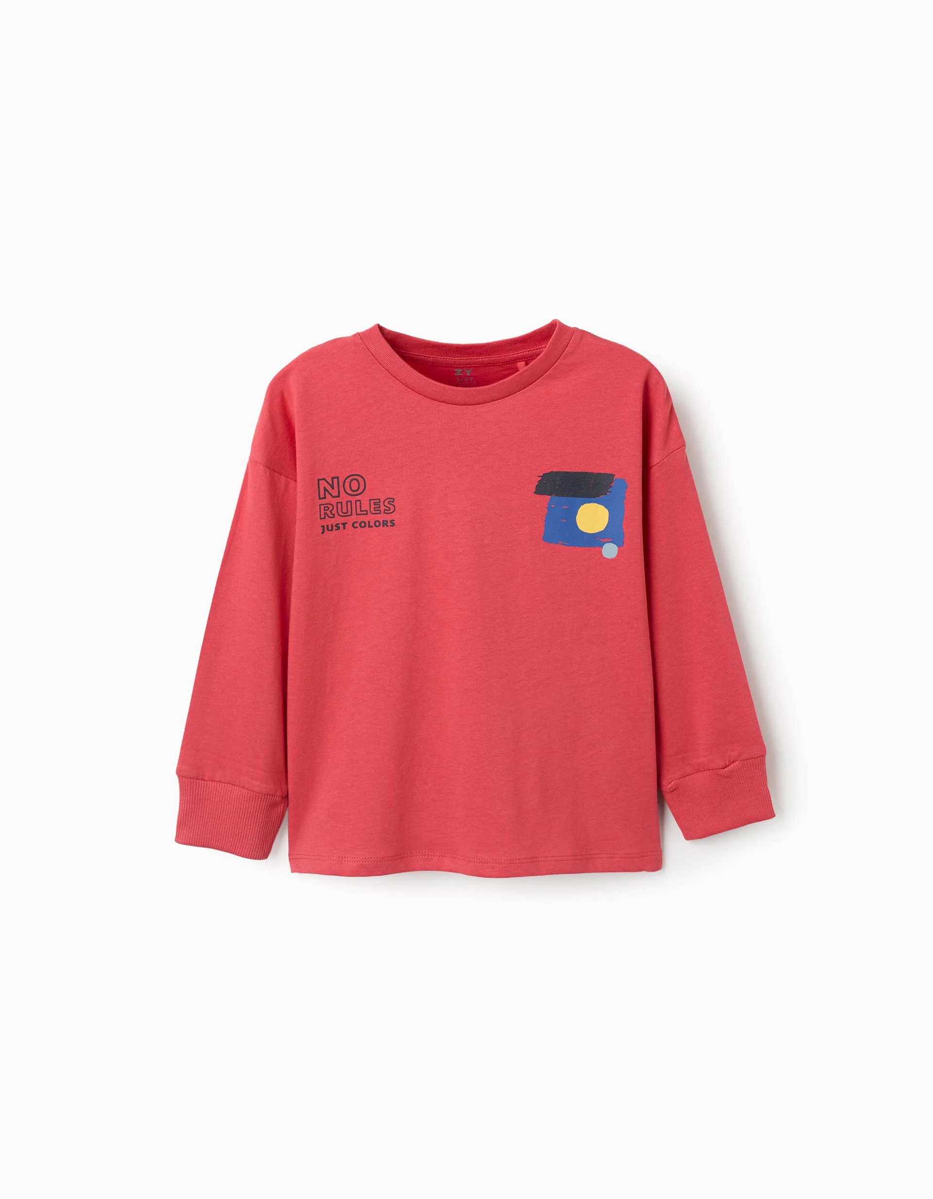 Long sleeve cotton T-shirt with No Rules print for boys, red