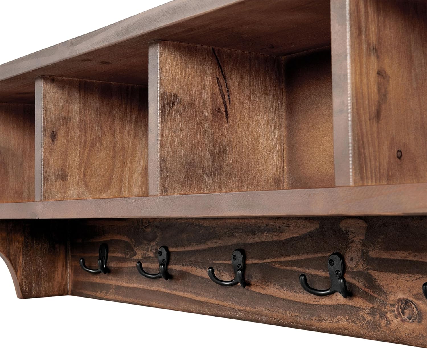 Pomona 48-Inch Wall-Mounted Coat Rack – Solid Wood & Metal Modern Entryway Organizer with 6 Heavy-Duty Hooks and 4 Open Cubbies for Mudroom, Hallway, Apartment, or Office Storage by Alaterre Furniture