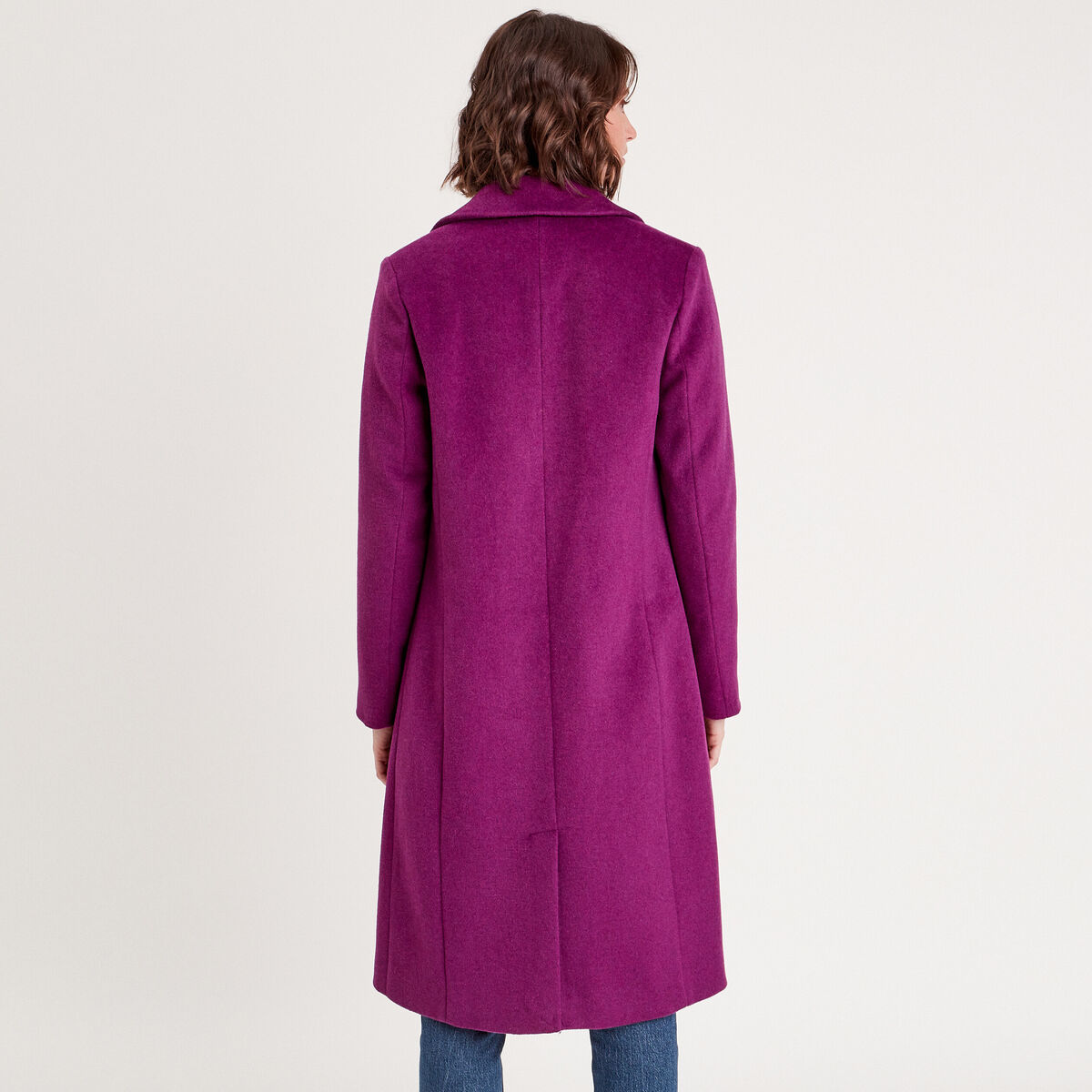 Manteau cintré boutonné violet foncé femme