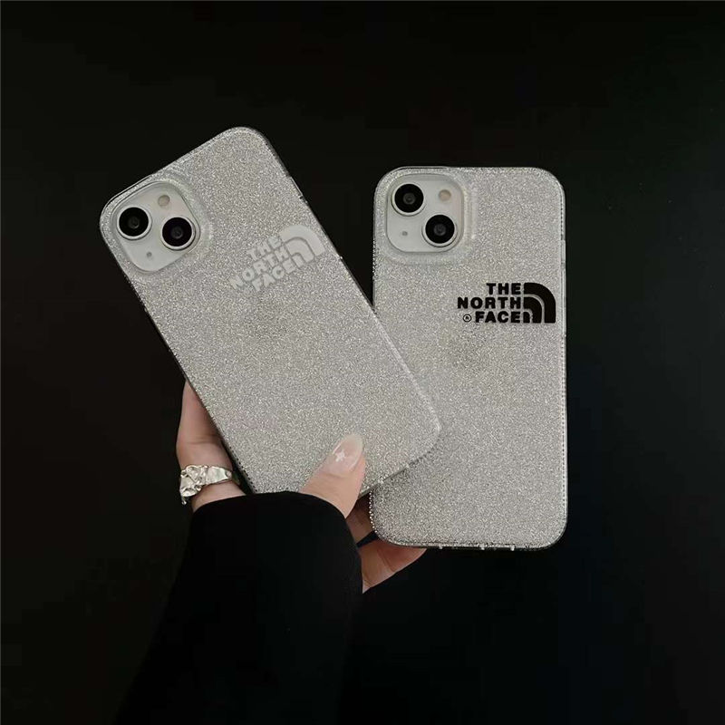 ノースフェイス iphone15/14/14pro ケース 透明 iphone13pro max/12/12pro クリアケース キラキラ シート付き north faceロゴ アイフォン11pro ソフトカバー ペア おしゃれ