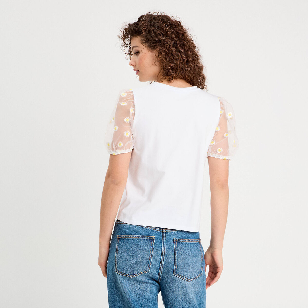 T-shirt manches brodées blanc femme