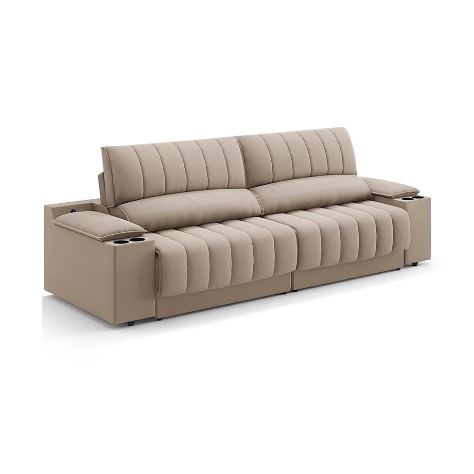 Sofá 3 Lugares Retrátil e Reclinável Murano com Porta-Copos Velosuede Capuccino 200 cm em Promoção | Ofertas na Americanas