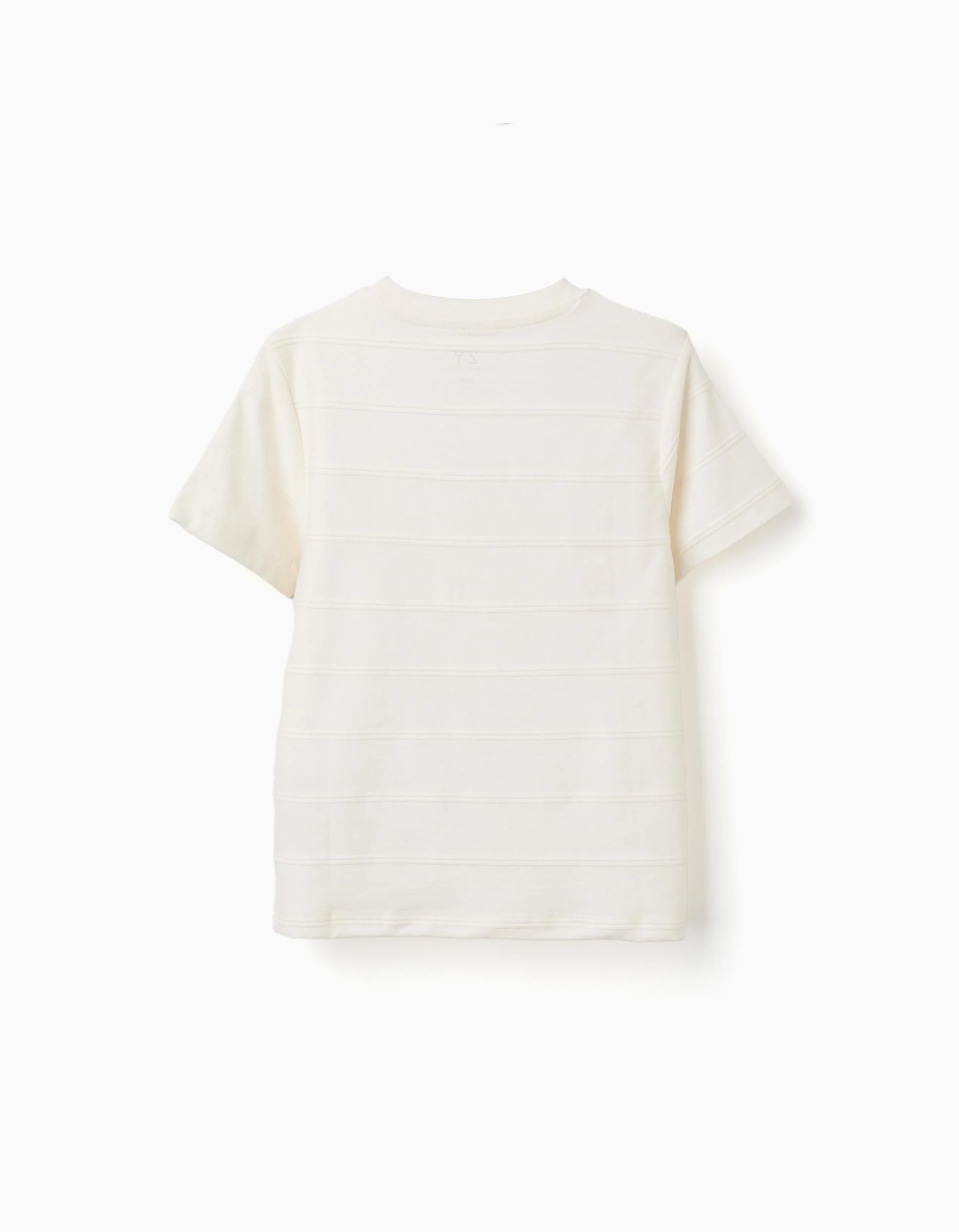 Cotton T-shirt with embossed lines and pocket for boys, white