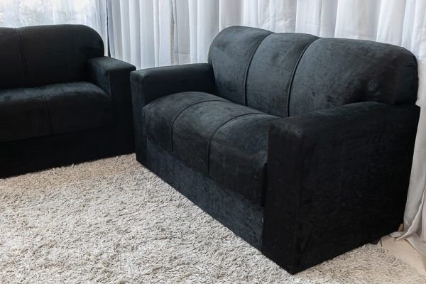 Conjunto Sofá 3 e 2 Lugares Xaropinho Suede Preto - Al Móveis