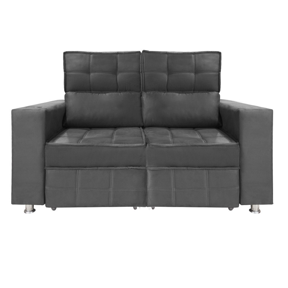 Sófa Retrátil e Reclinável 2 lugares Londres 1.60 Veludo - Star Confort Cinza Chumbo Veludo 1704