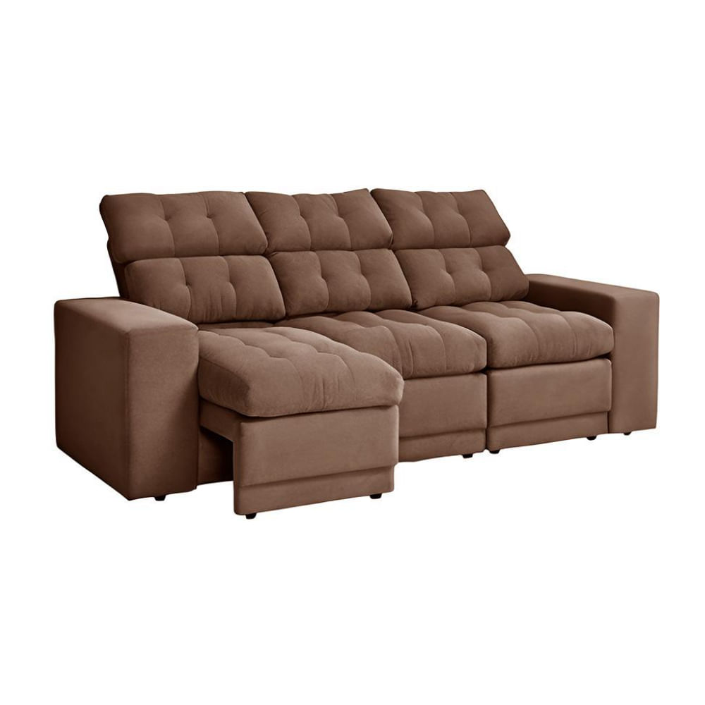 Sofá 3 Lugares Retrátil e Reclinável Baden Suede Marrom 230 cm