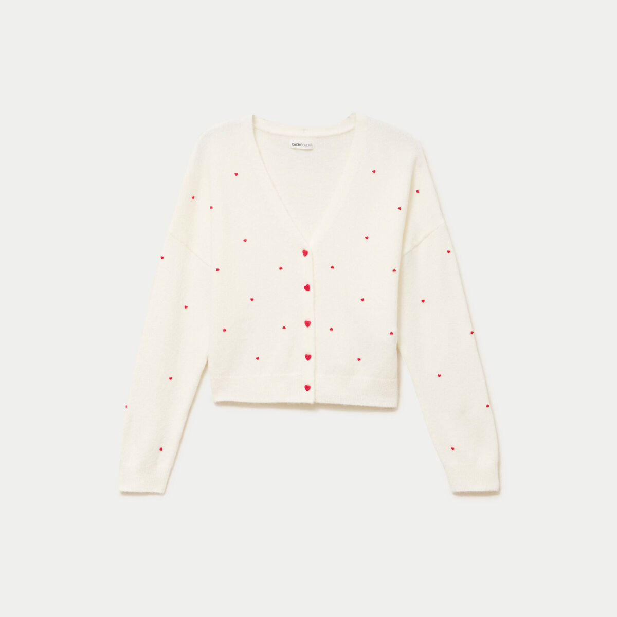 Gilet col v manches longues ecru femme