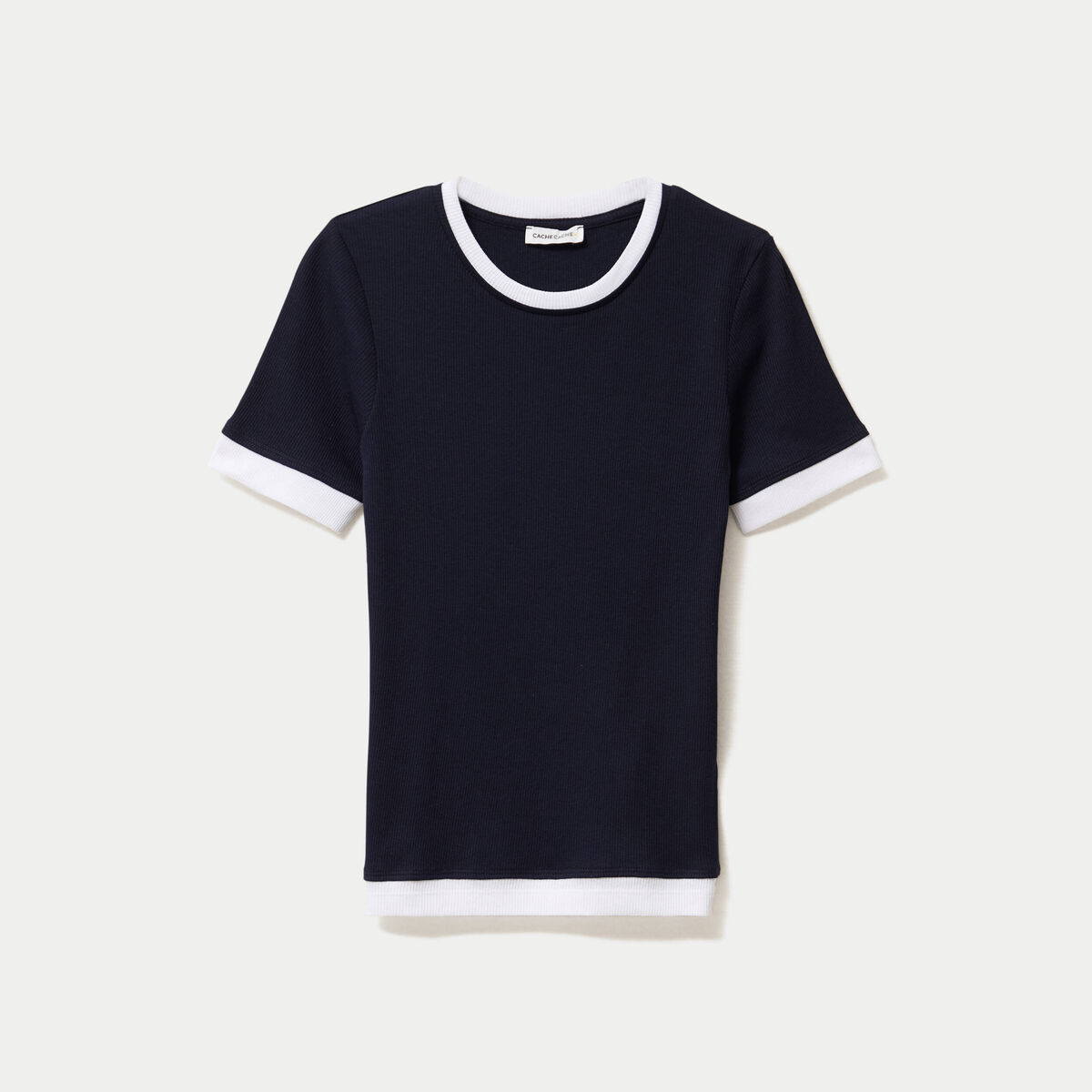 T-shirt ajusté col rond manches courtes bleu marine femme