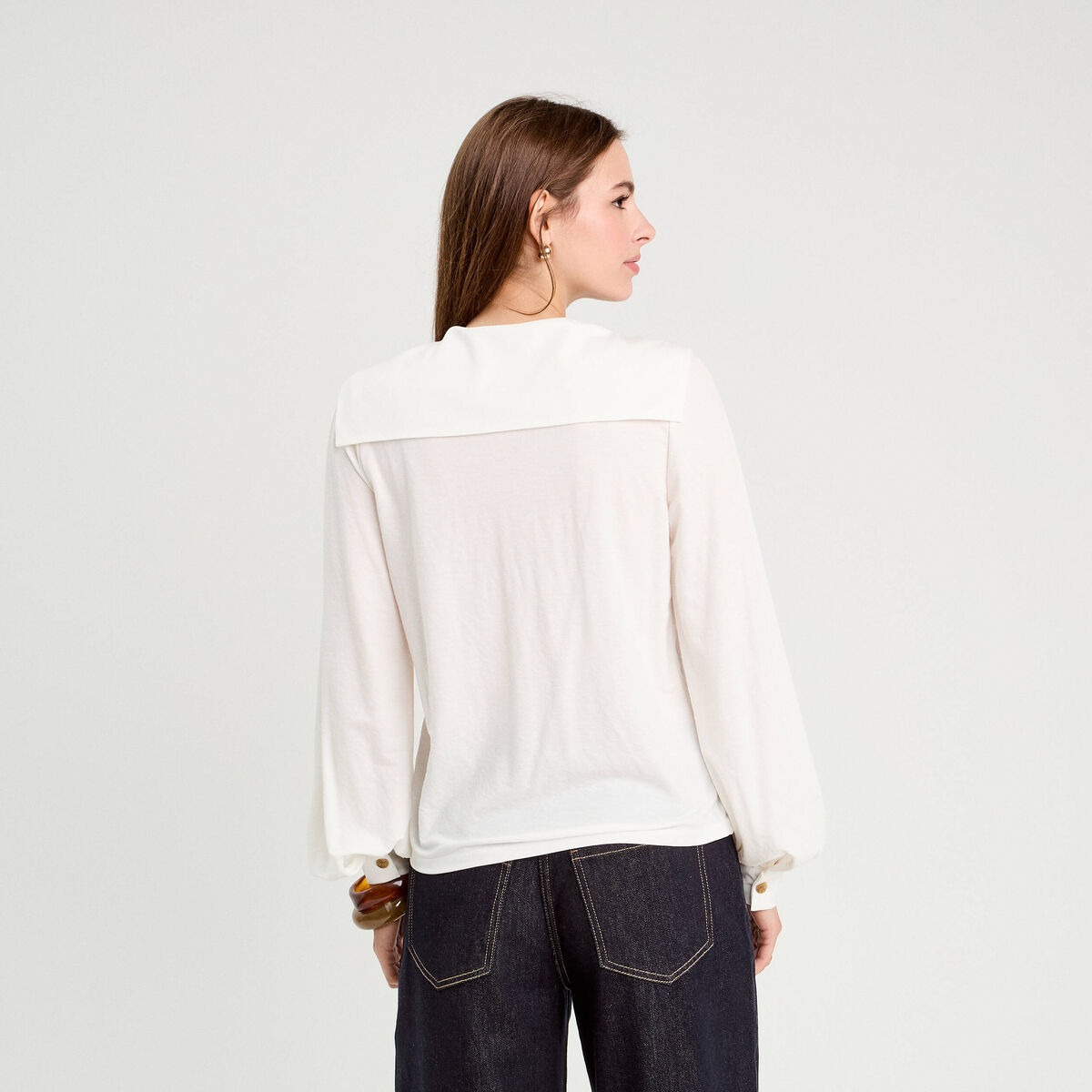 Blouse manches longues ecru femme