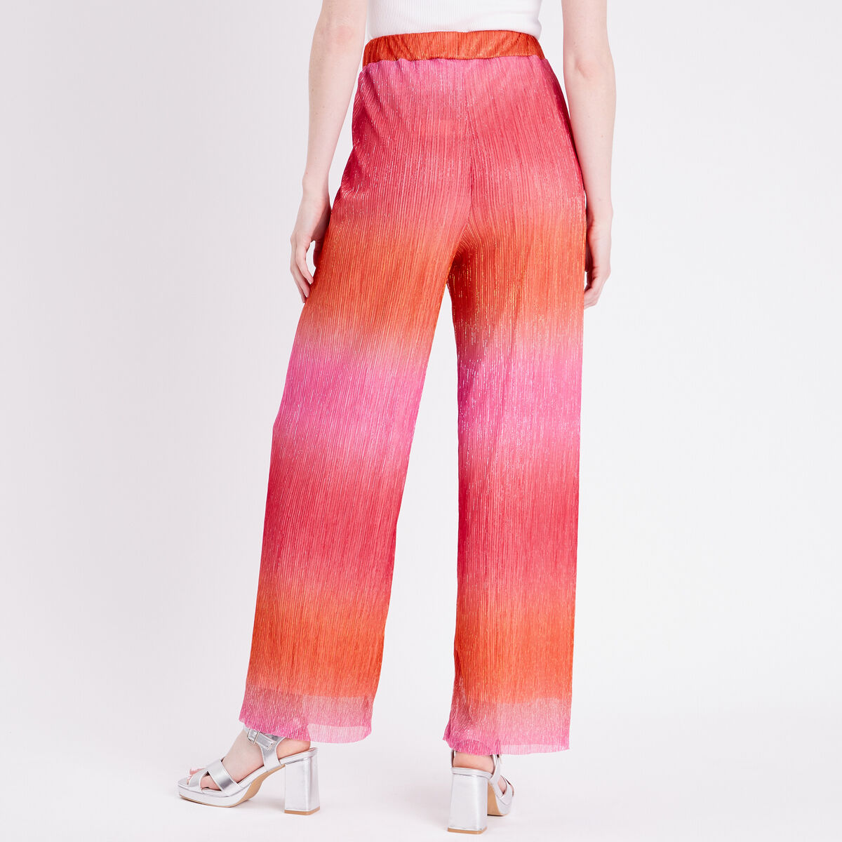 Pantalon large fils métallisés rose femme