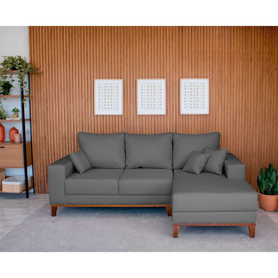 Sofá 3 Lugares Belgrado com Chaise Direito Linho Cinza 230 cm em Promoção | Ofertas na Americanas