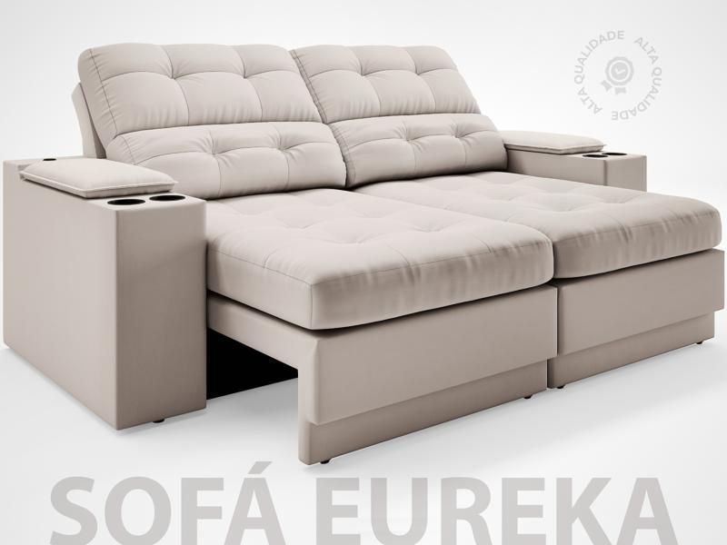 Sofá com Porta Copos e Carregador Usb Eureka 1,70m Assento Retrátil e Reclinável Velosuede -