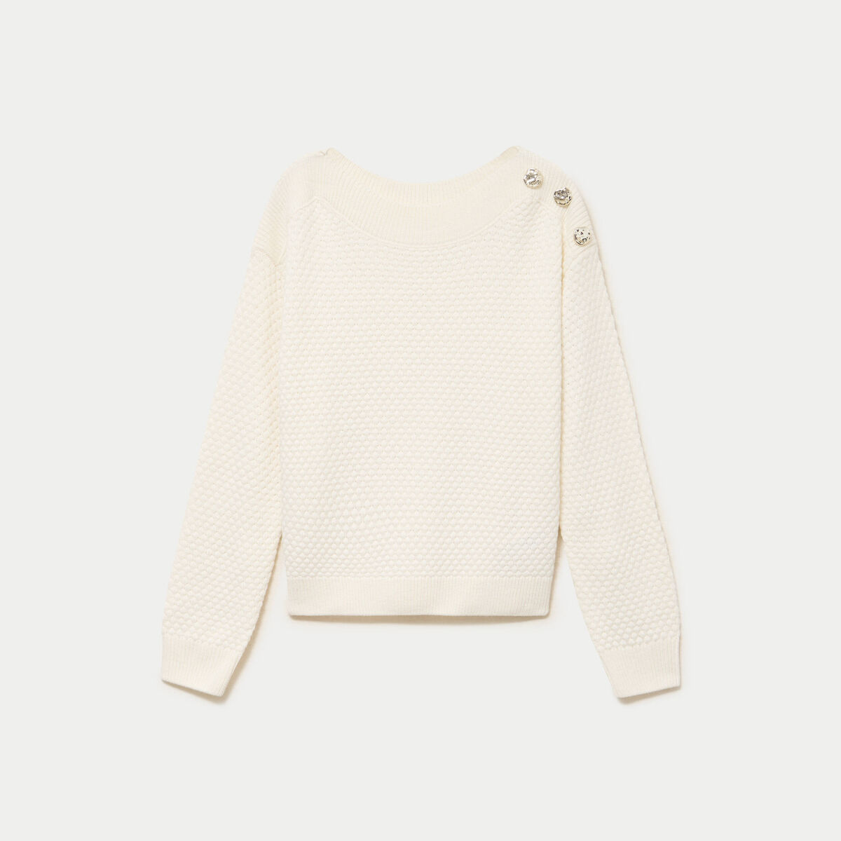 Pull col rond manches longues ecru femme