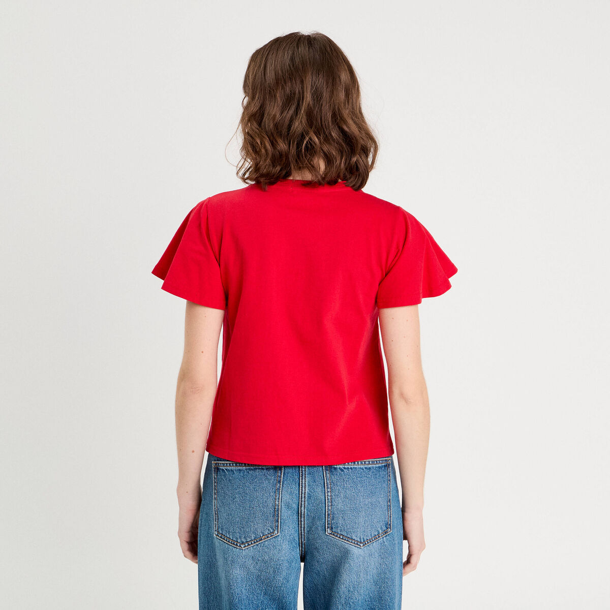 T-shirt détails fleurs rouge femme