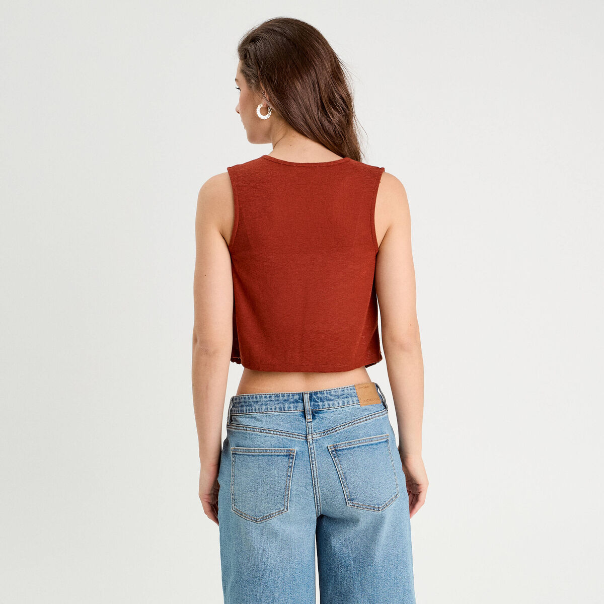 Gilet noué effet crochet marron cognac femme