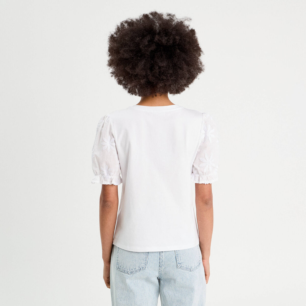T-shirt manches brodées blanc femme