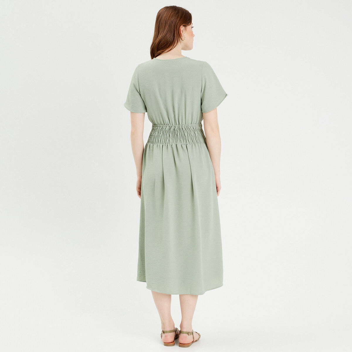 Robe longue évasée vert olive femme
