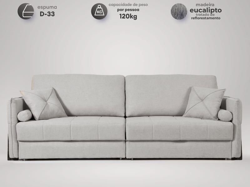 Sofá Orfeu 2,30m sem Caixa, Retrátil e Reclinável Linho Premium Cinza - Netsofas