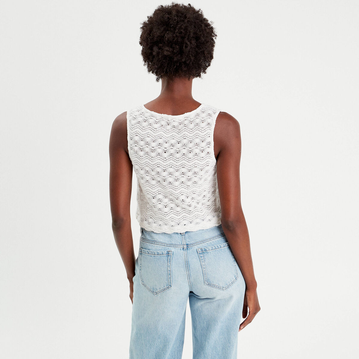 Gilet cropped crochet ecru femme