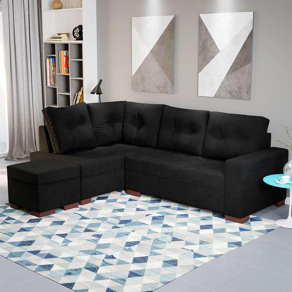 Sofá de Canto 6 Lugares Gávea Suede Preto em Promoção | Ofertas na Americanas