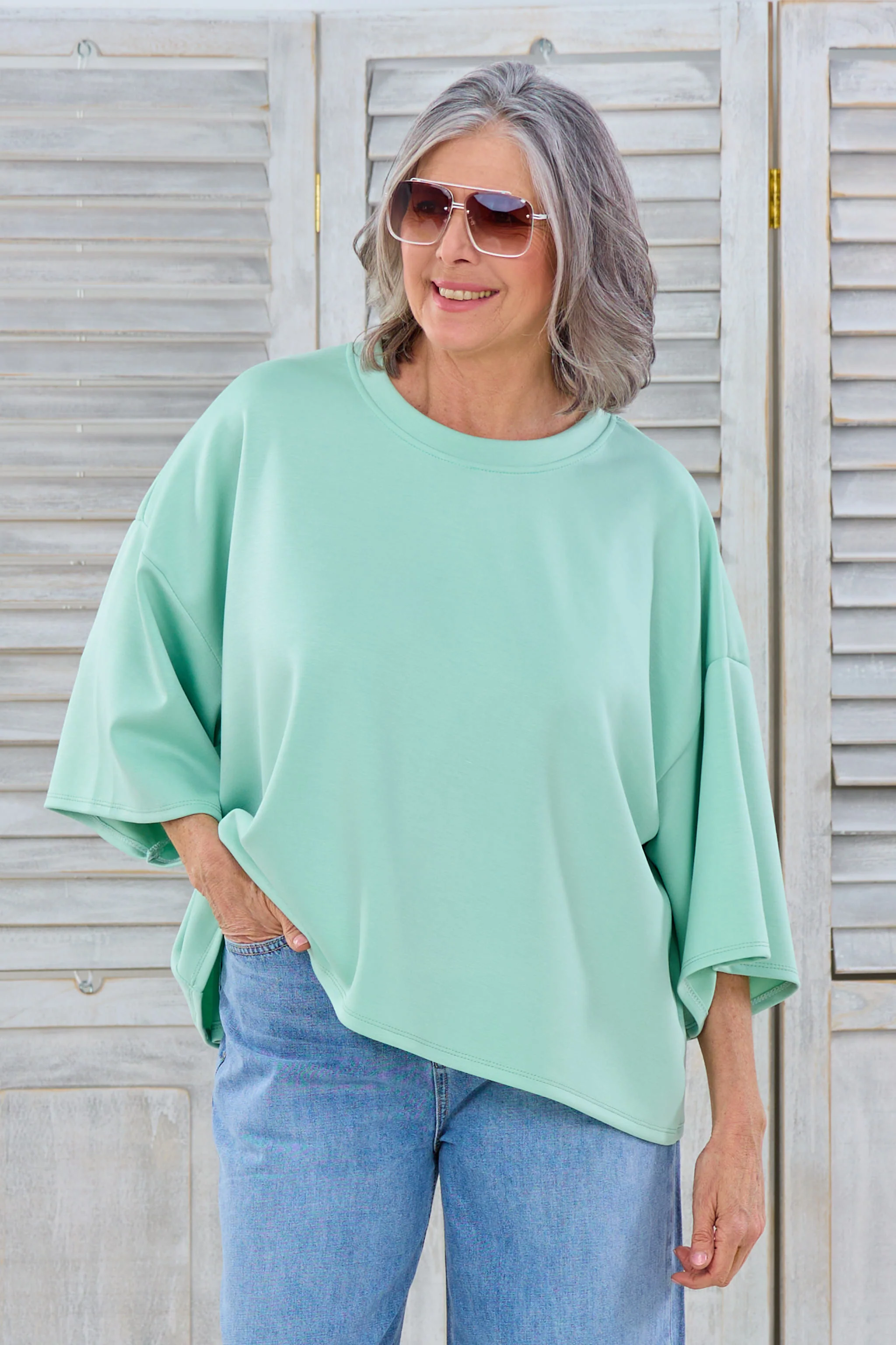 Cozy Freizeitshirt mit halblangen Ärmeln, lindgrün