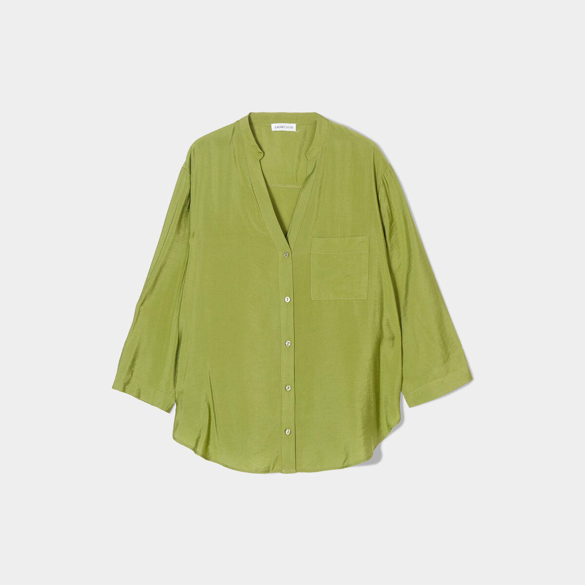 Chemise manches 3/4 vert kaki femme