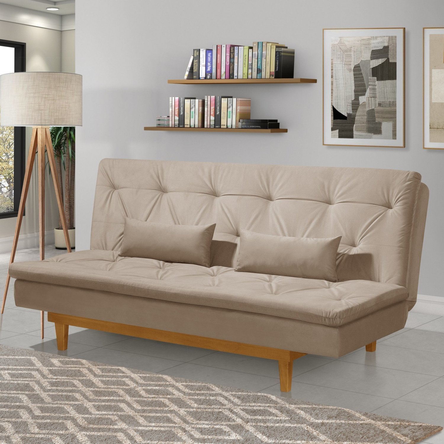 Sofá Cama 3 Lugares Reclinável Yescasa Suede Marrom Tokio Retro Pés Madeira
