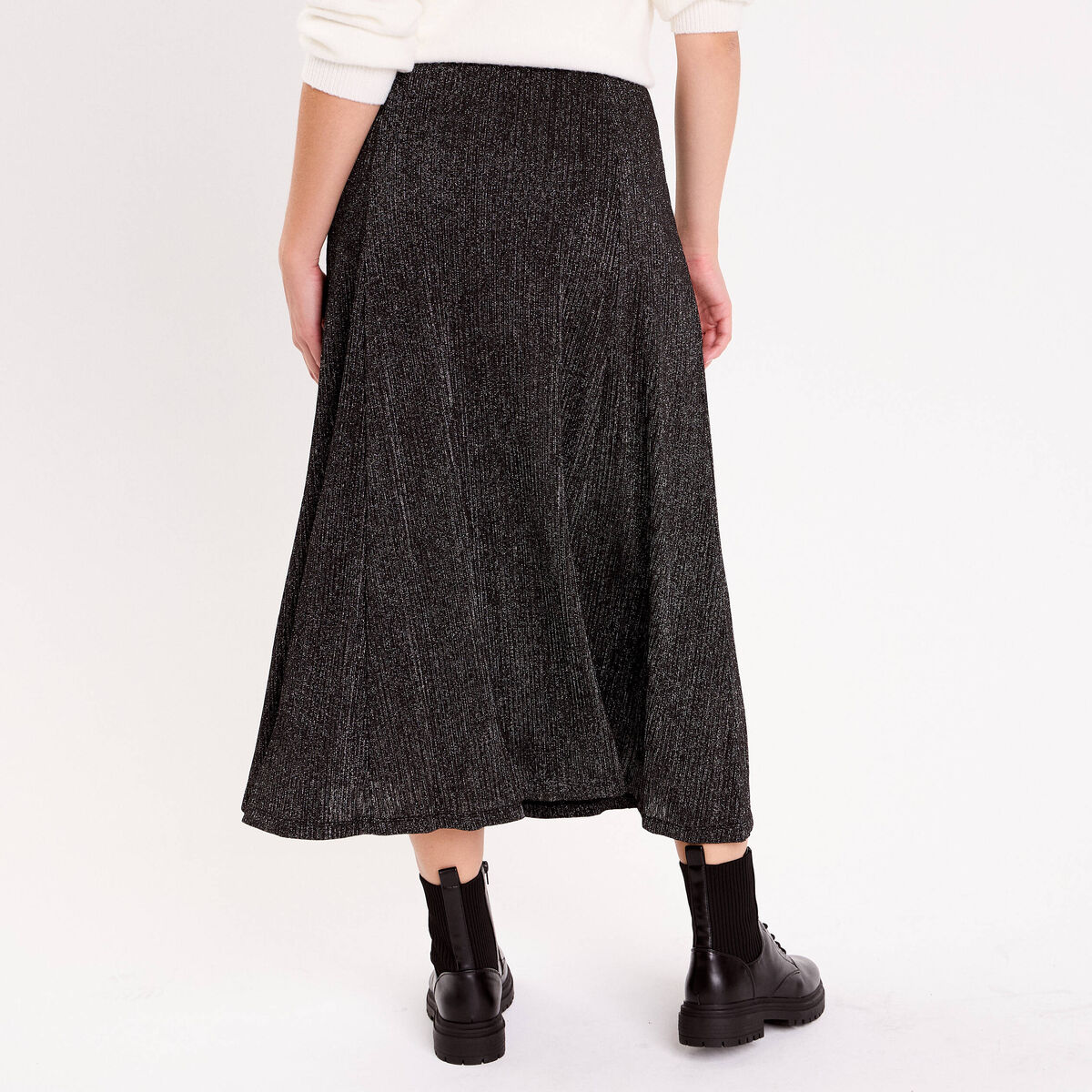 Jupe évasée maille brillante noir femme