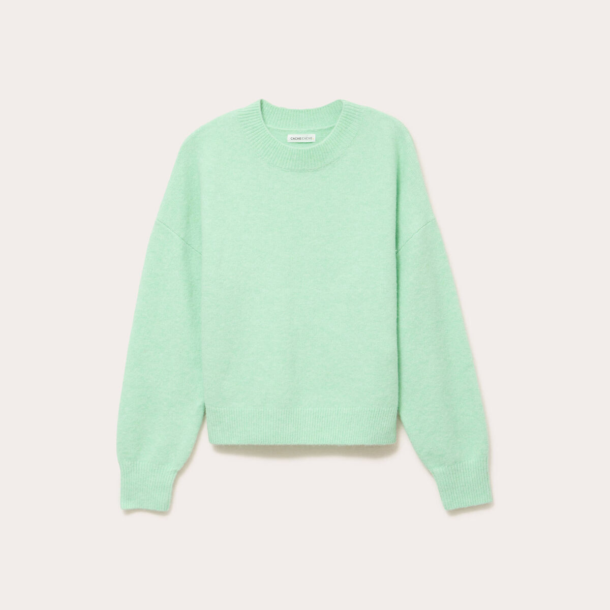 Pull col rond vert pastel femme