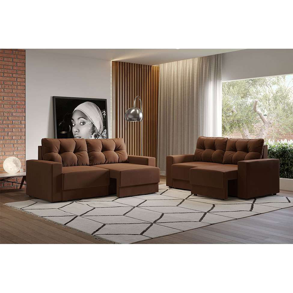 Conjuntos de Sofás 2 e 3 Lugares Lubeck Retrátil Marrom em Promoção | Ofertas na Americanas