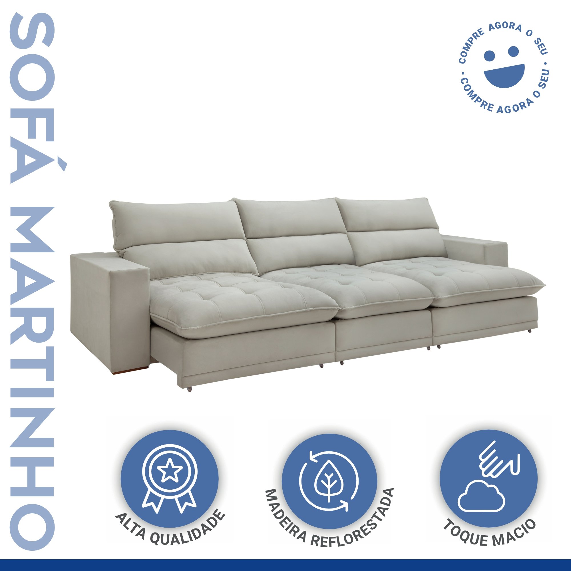 Sofá Retrátil e Reclinável 350cm Martinho Boucle