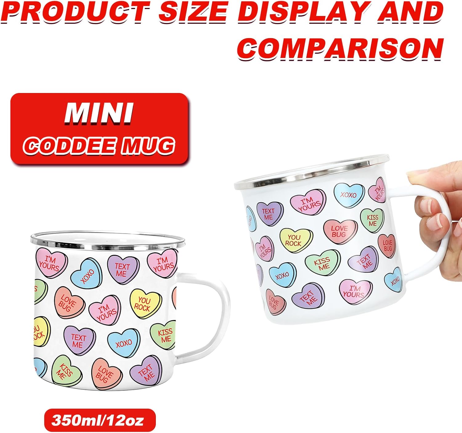 Valentine's Day Enamel Mug Set Coffee Mug Colorful Conversation Heart Drinking Cup for Wedding Birthday Valentine's Day Supplies Table Centerpieces  12oz