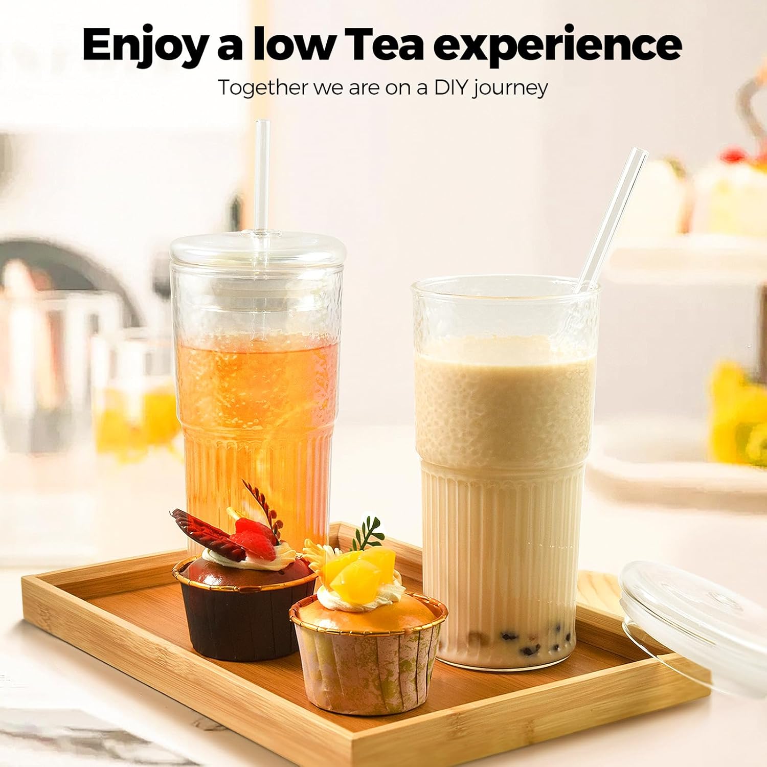 2PCS Glass Cups with Lids and Glass Straws  20OZ Iced Coffee Cups  Home Essential and Coffee Bar Accessories Borosilicate Glass Tumblers with Lid and Straw for Beer  Cocktail  Tea and Latte  Clear