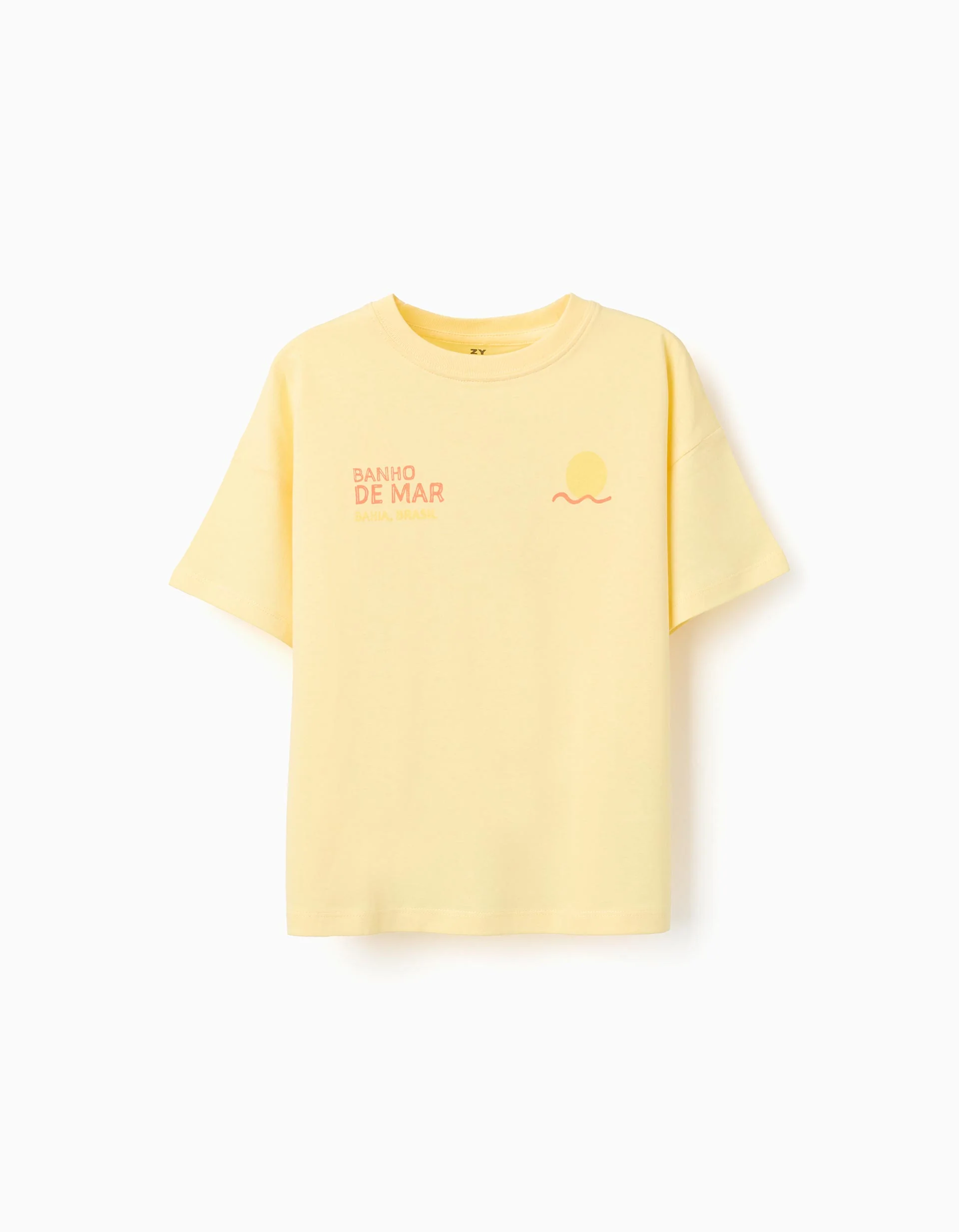 Cotton T-shirt with Banho de Mar print for boys, yellow
