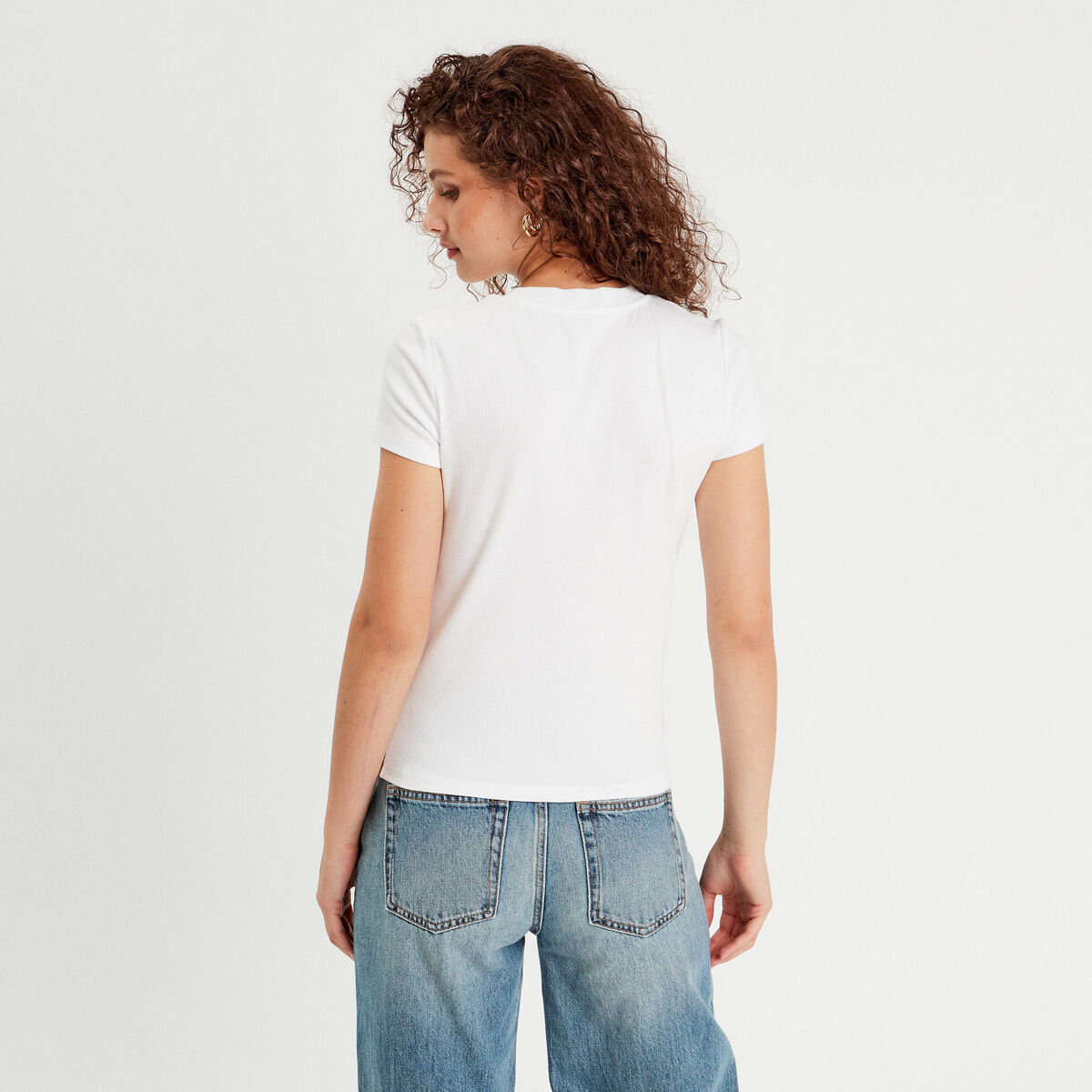 T-shirt manches courtes côtelé blanc femme