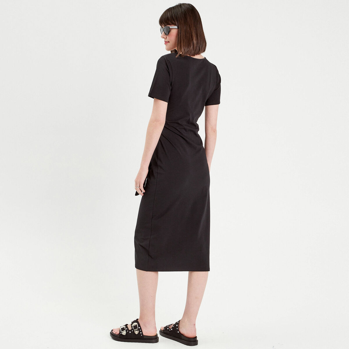 Robe longue moulante noeud noir femme