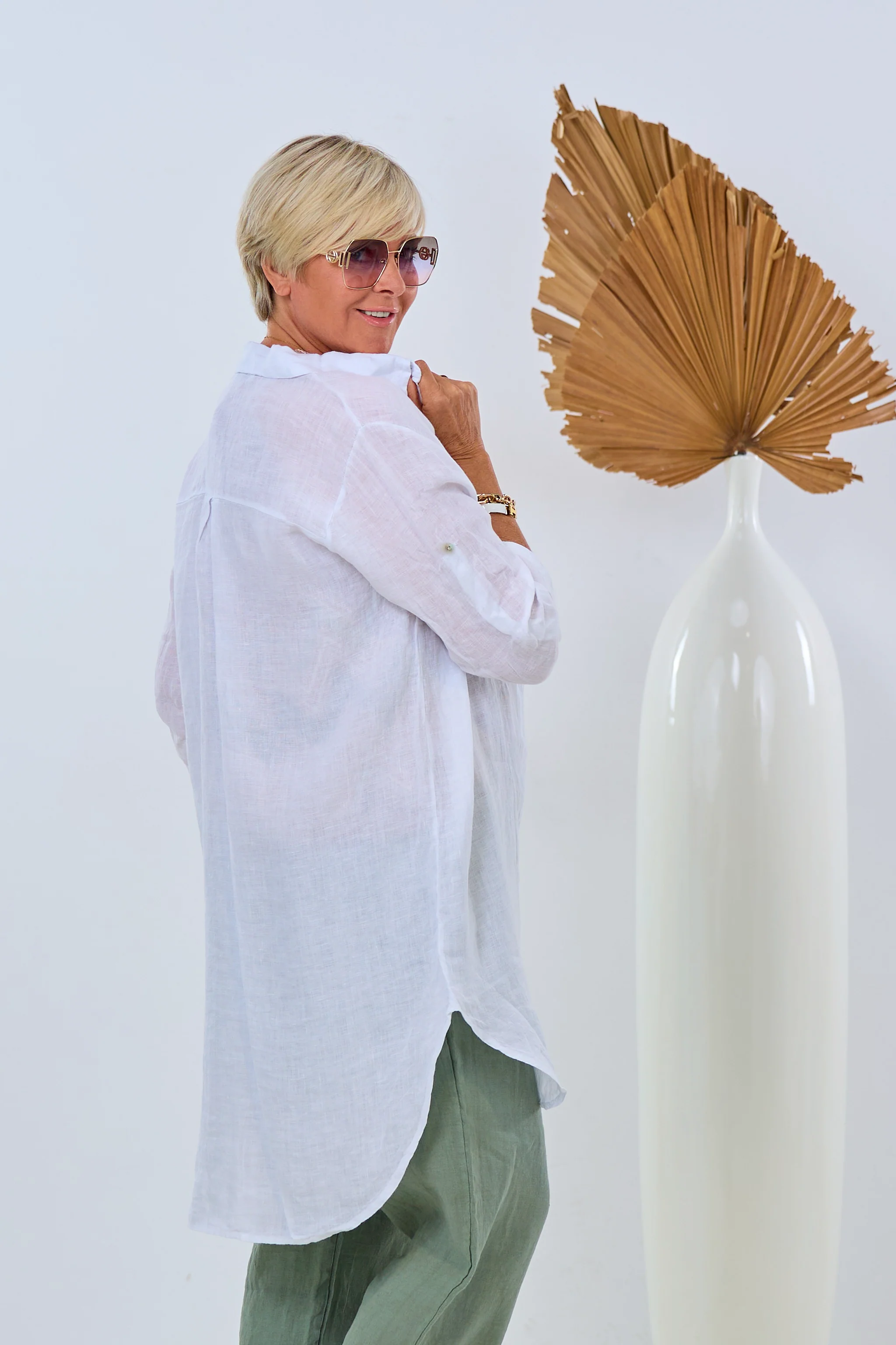 Langes Leinen Hemd, weiß