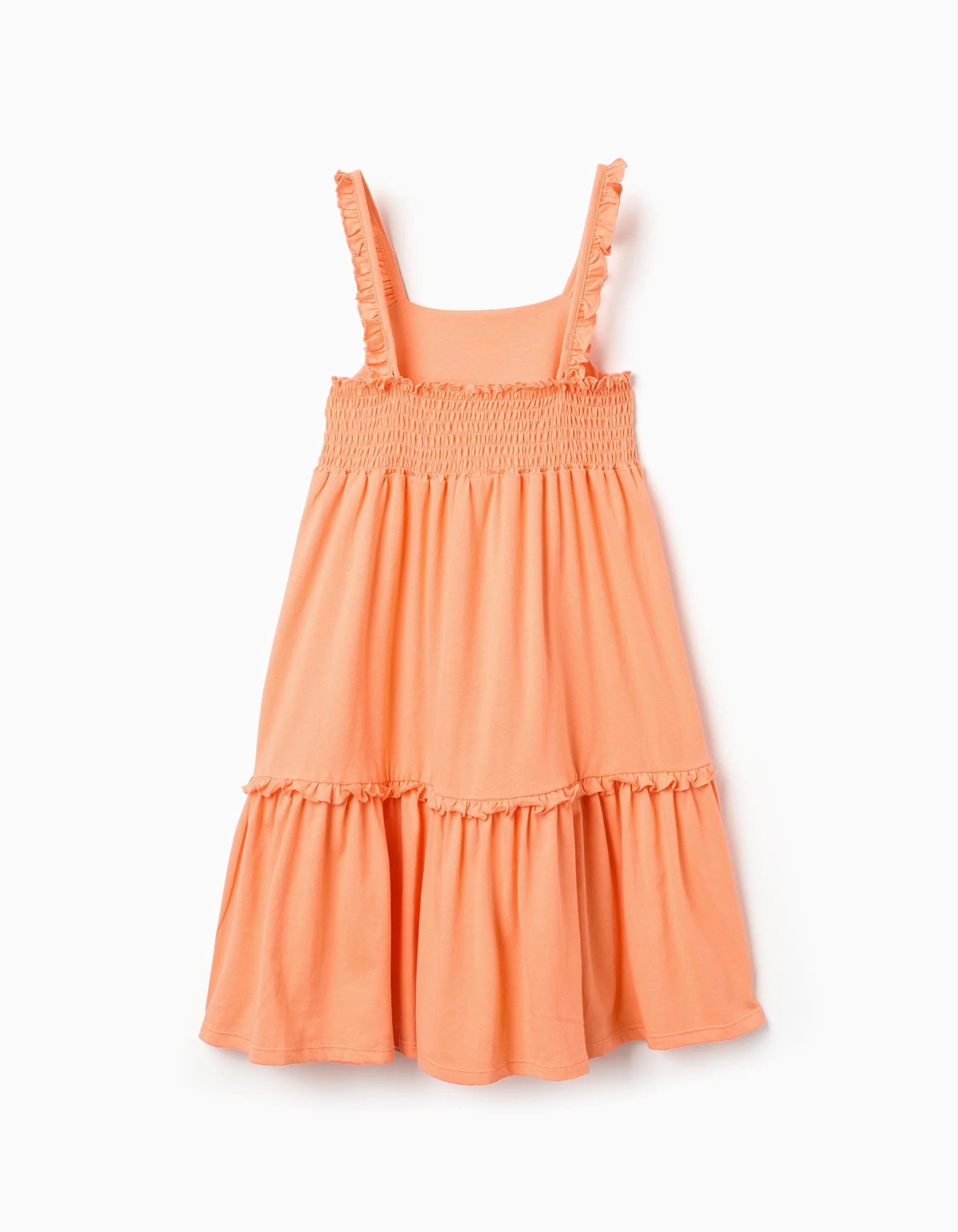 Sleeveless cotton dress with ruffled straps for girls, orange