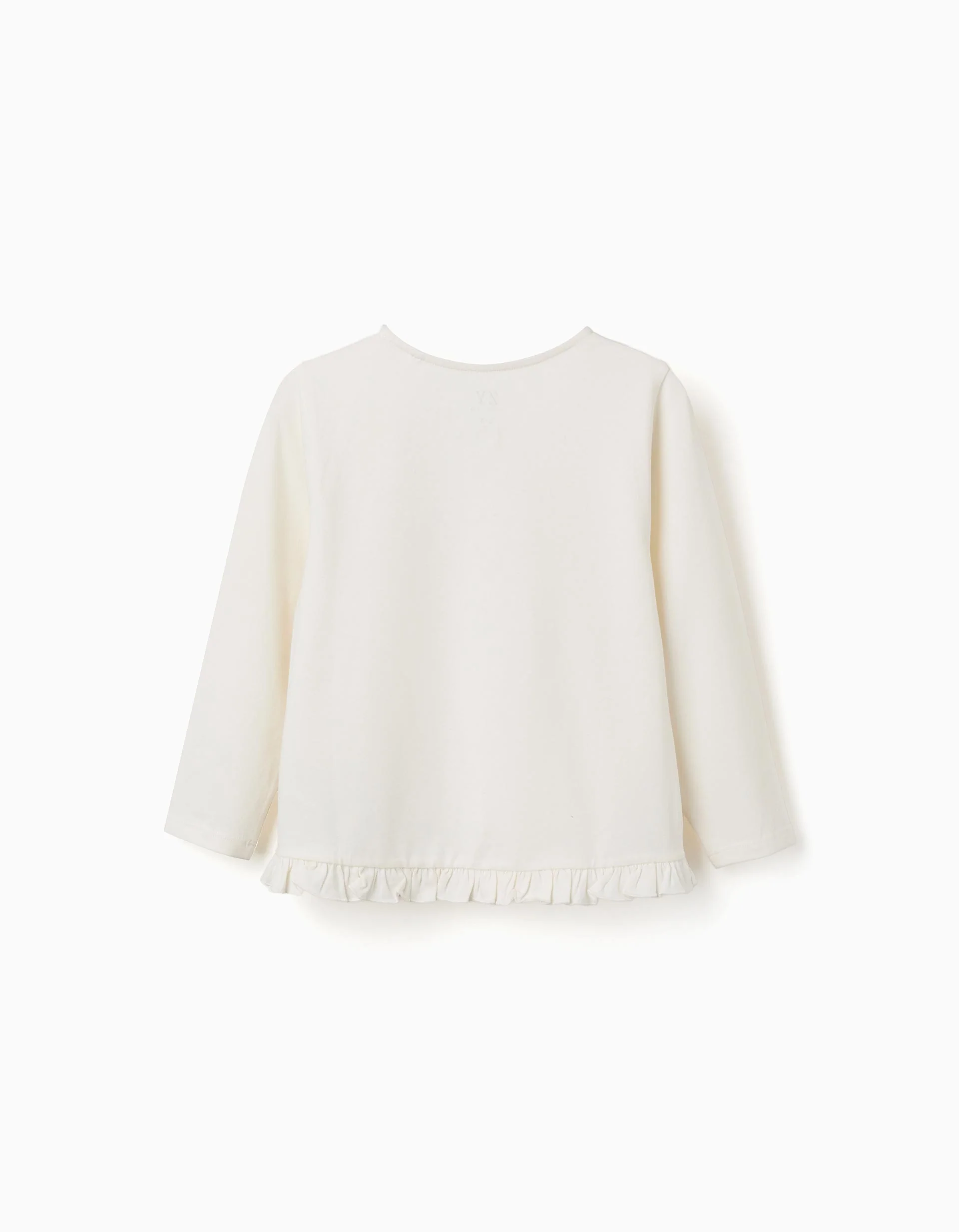 Long sleeve cotton T-shirt with floral embossed print for girls, white
