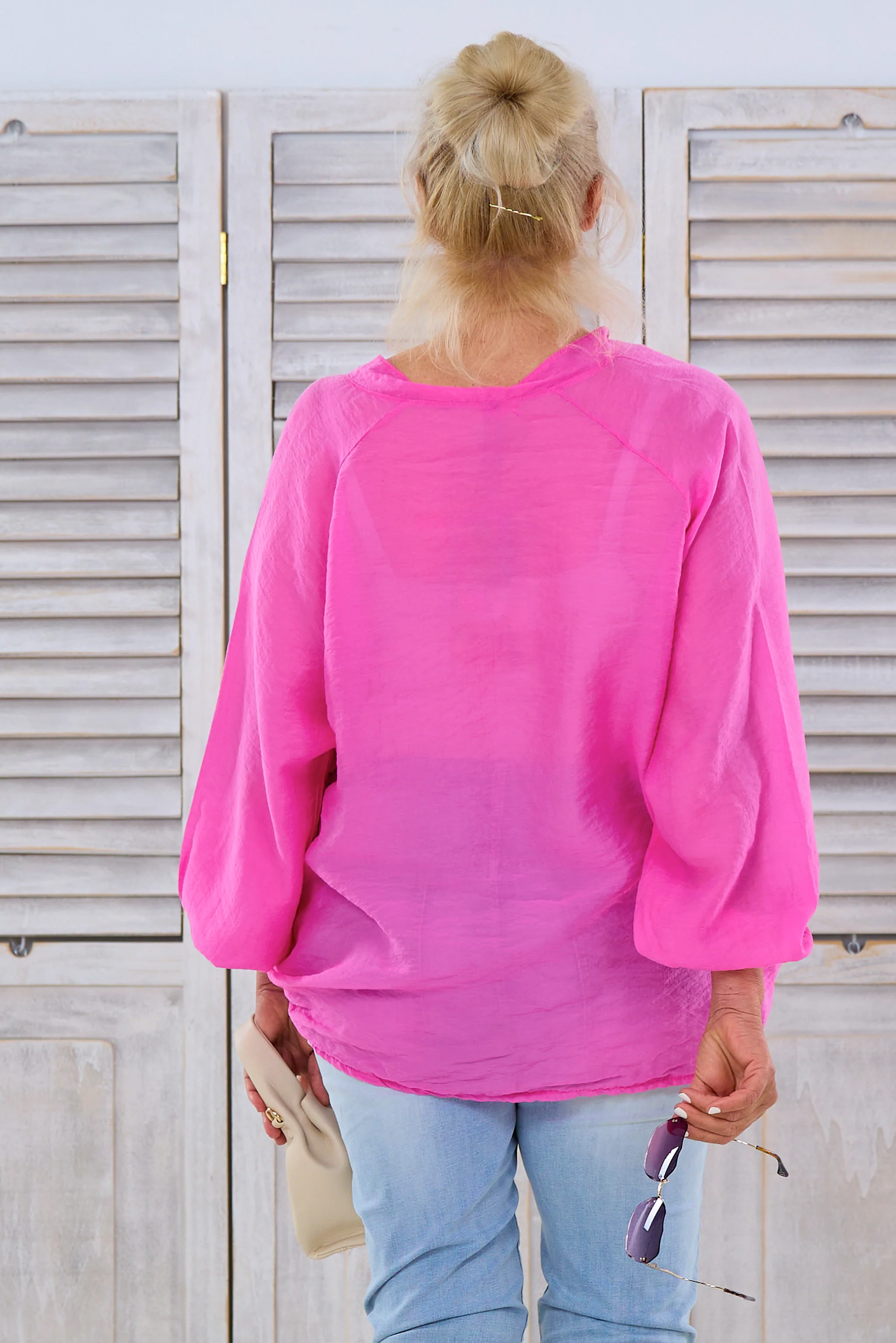 Oversized Bluse mit V-Ausschnitt, pink