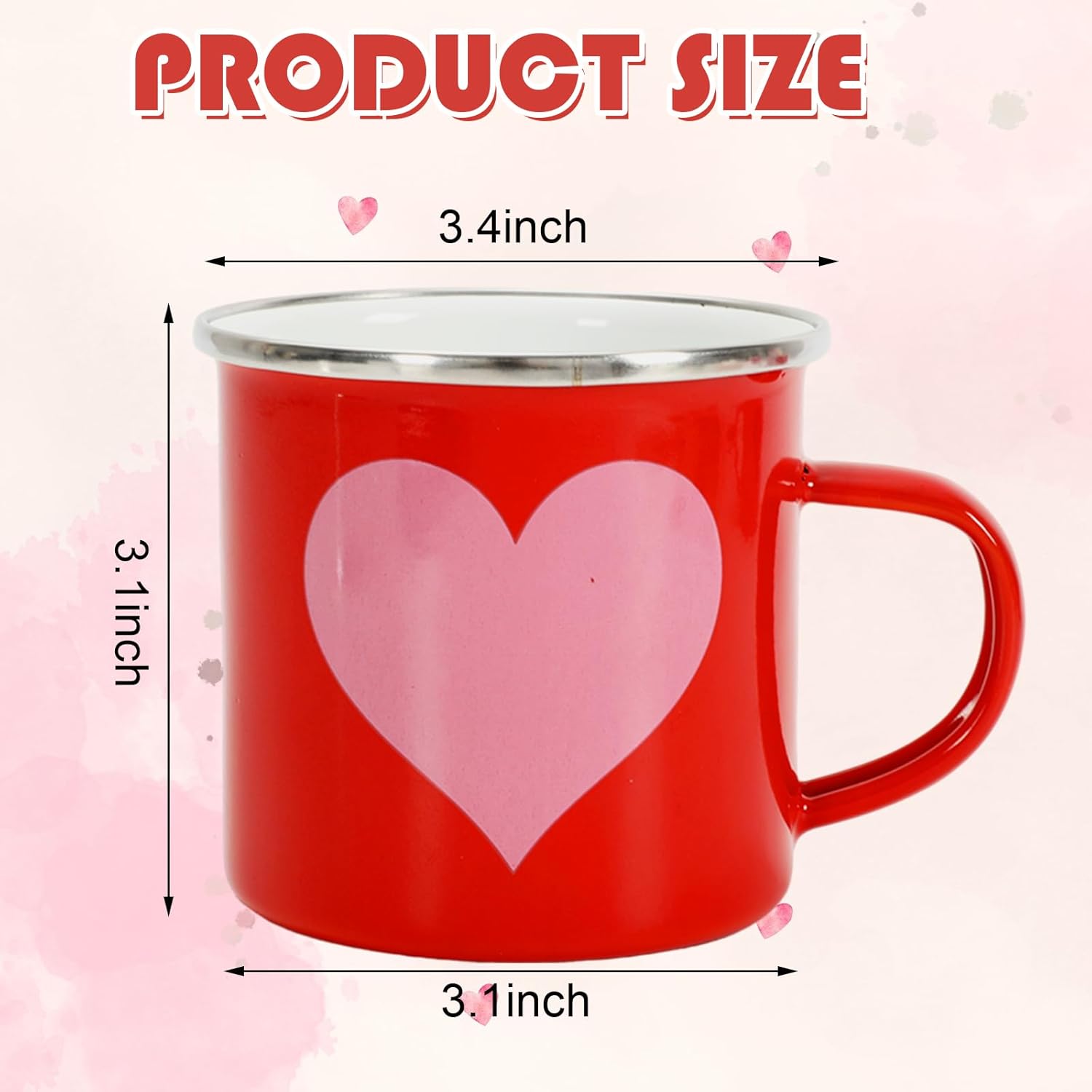 2Pcs Valentine's Day Enamel Mug Set Red Pink Heart Coffee Mug Love Heart Drinking Cups for Valentine's Day Wedding Party Supplies Table Centerpieces  12oz